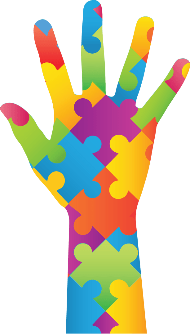 Colorful Puzzle Piece Hand on Transparent Background Symbolizing Diversity