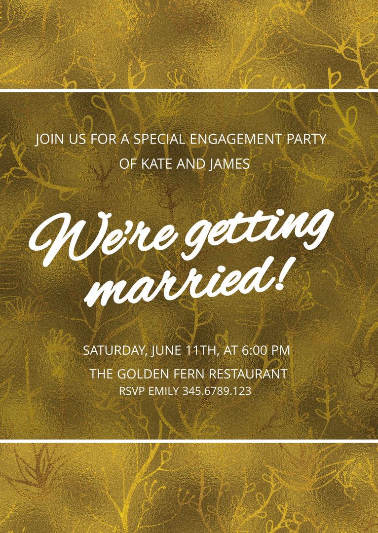 Elegant Gold Engagement Party Invitation with Botanical Motifs