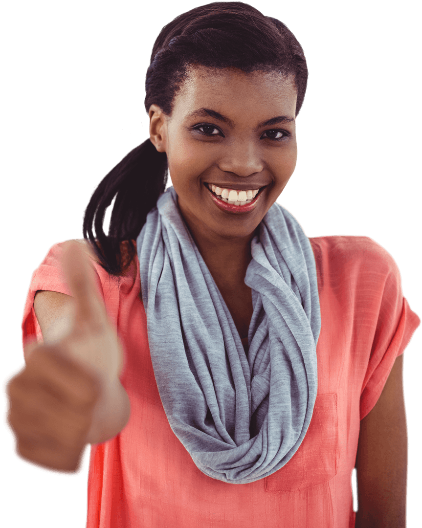 Smiling Businesswoman Giving Thumbs Up in Transparent Background