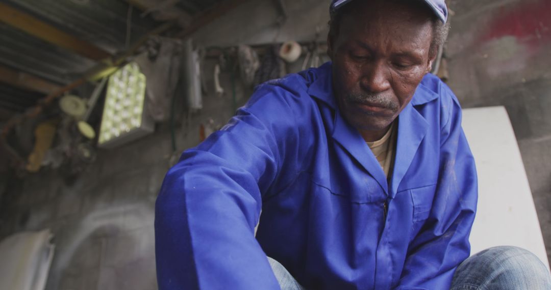 Senior Panel Beater Working on Car Wheel in Workshop