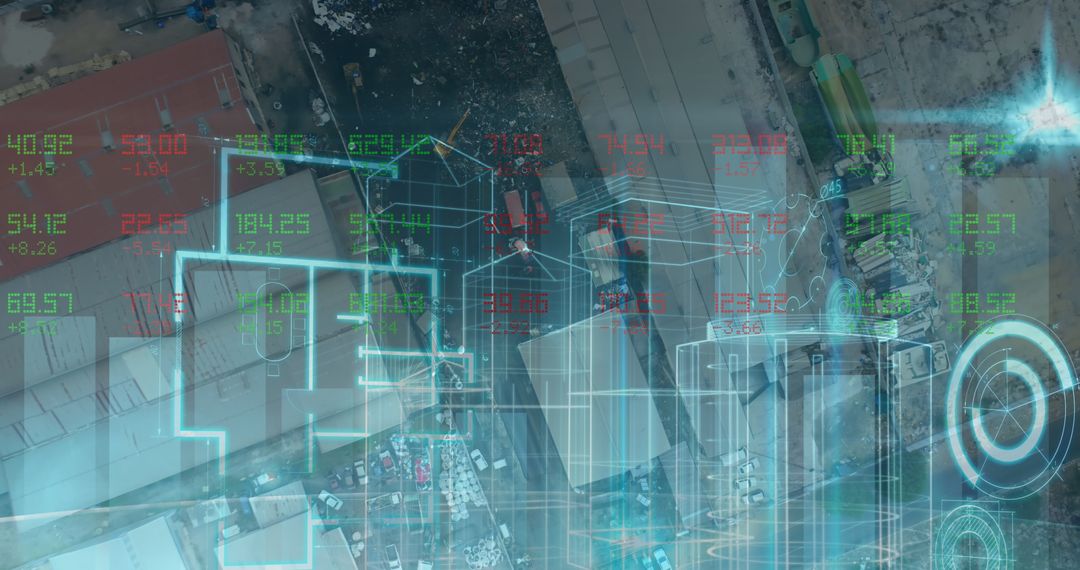 Digital Financial Graphics over Urban Cityscape