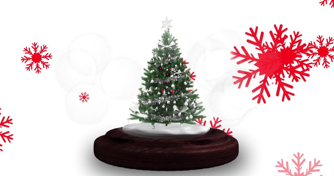 Christmas Snow Globe with Festive Tree and Red Snowflakes Animation - Free Images, Stock Photos and Pictures on Pikwizard.com