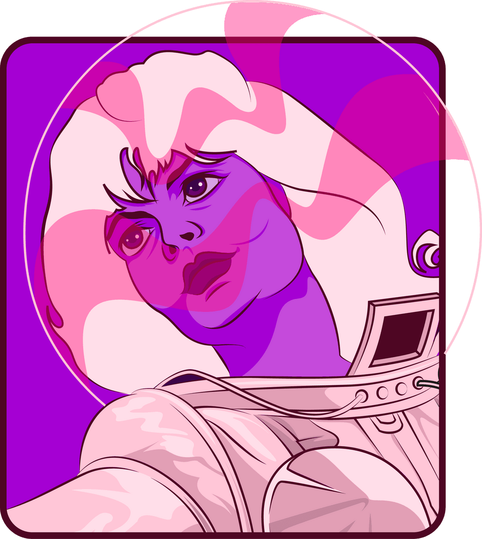 Retro Pop Art Female Astronaut Illustration on Transparent Background