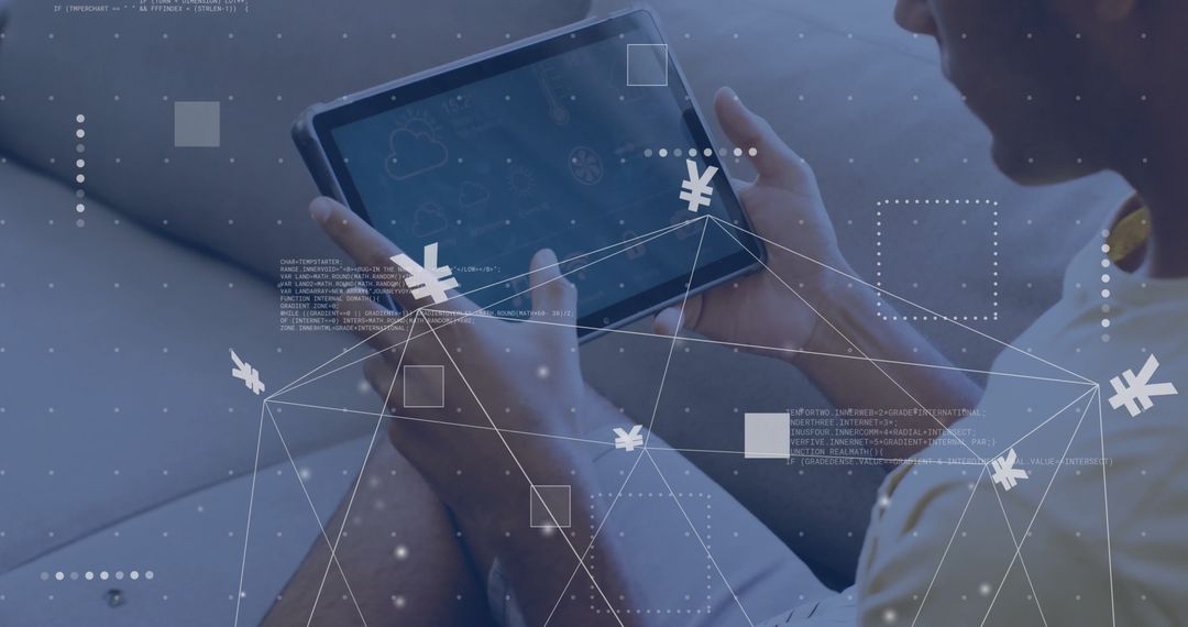 Global Connections Overlay on Person Using Tablet