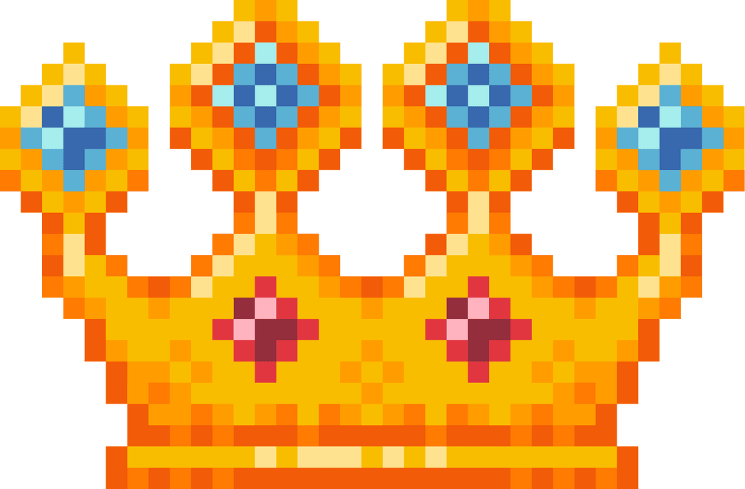 Golden Pixel-Art Crown on Transparent Background with Jewels