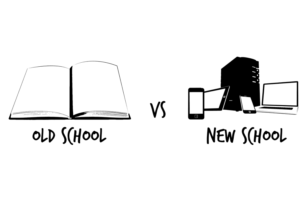 Old School vs New School Concept with Transparent Icons