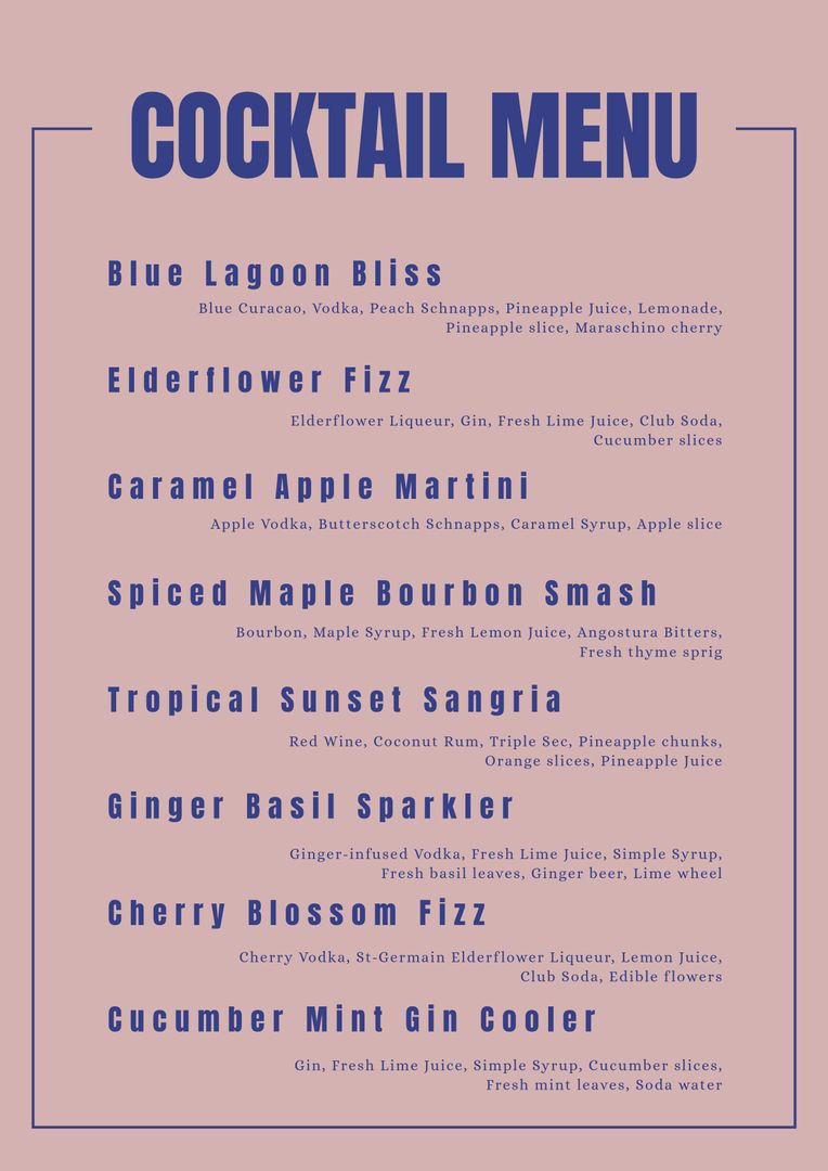 Playful Pastel Cocktail Menu with Unique Drinks - Download Free Stock Templates Pikwizard.com