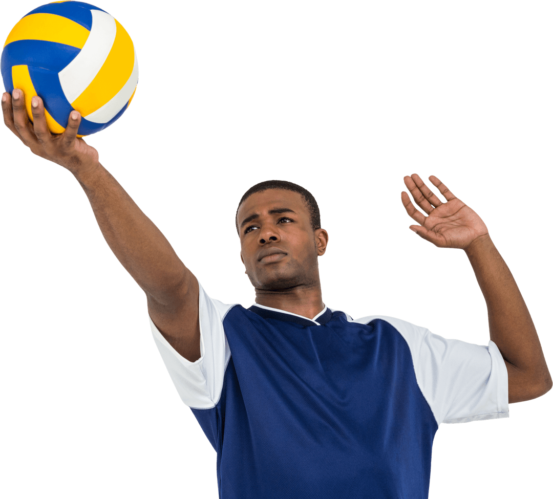 Transparent Volleyball Player Reaching to Serve Ball in Game Action