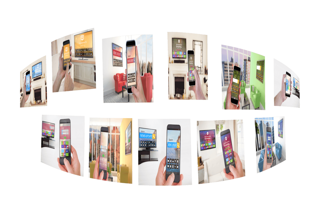 Hands Holding Smartphones with Apps on Transparent Background Design