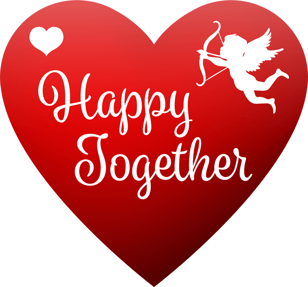 Transparent Heart with Happy Together Text and Cupid Illustration