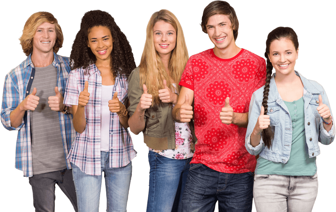 College Students Giving Thumbs Up Isolated on Transparent Background