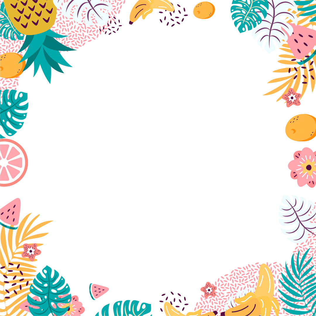 Tropical Border with Transparent Center and Colorful Exotic Fruits