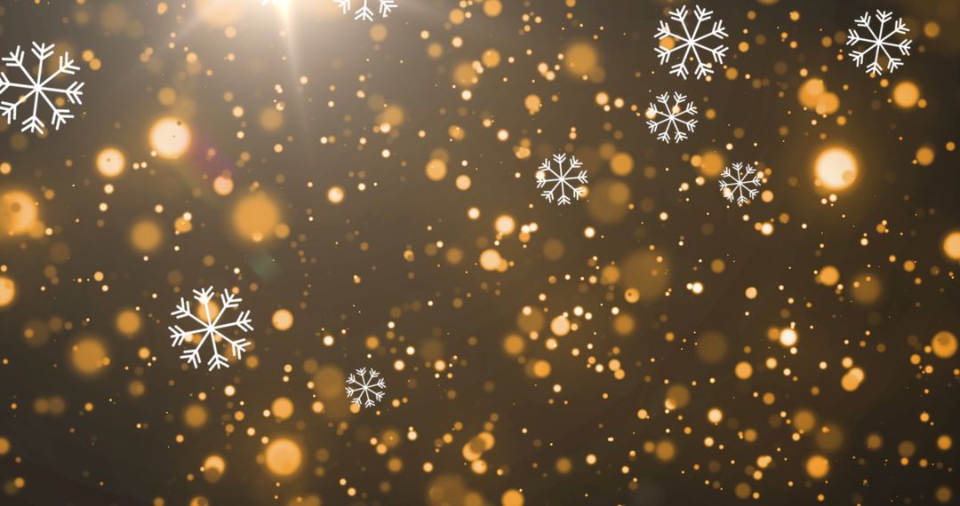 Festive Snowflakes and Golden Bokeh on Brown Background
