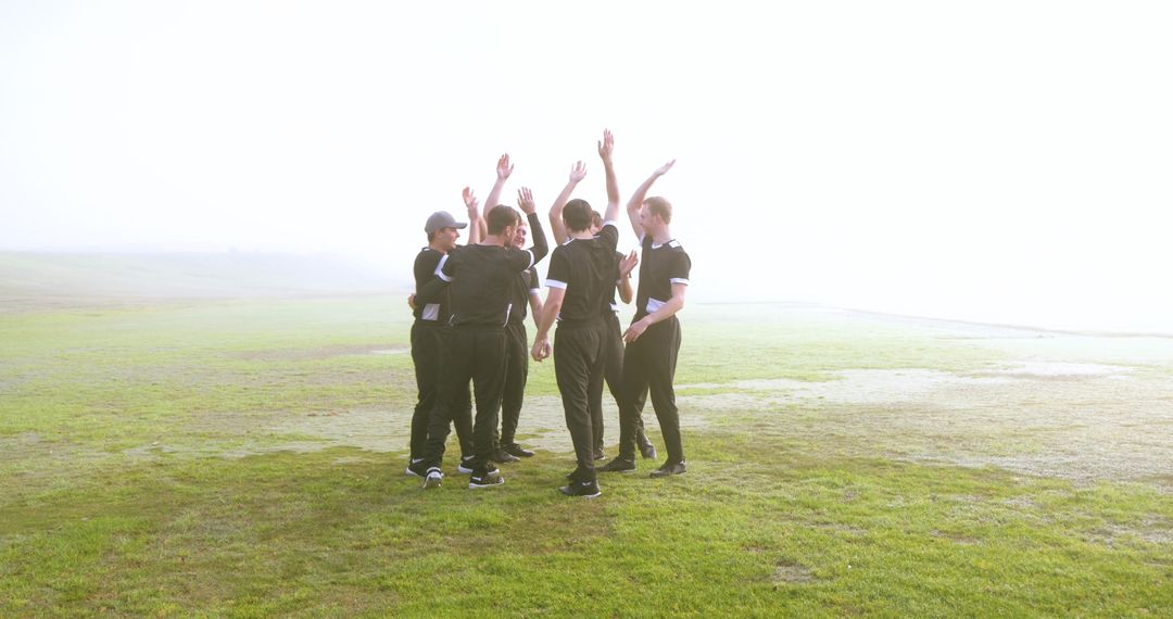 Athletic Team Unity Boost on Misty Morning Field