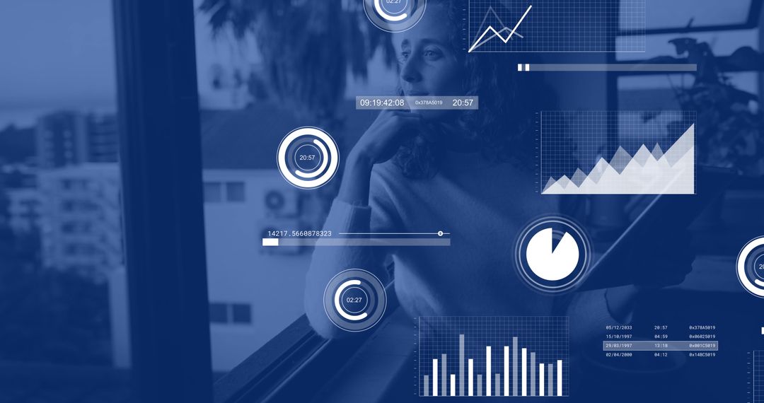 Digital Data Overlay with Woman Consulting Business Insights