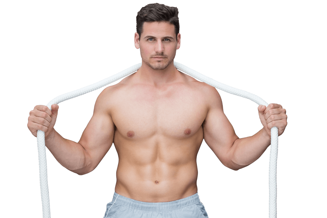 Athletic Man with Rope on Shoulders, Transparent Background