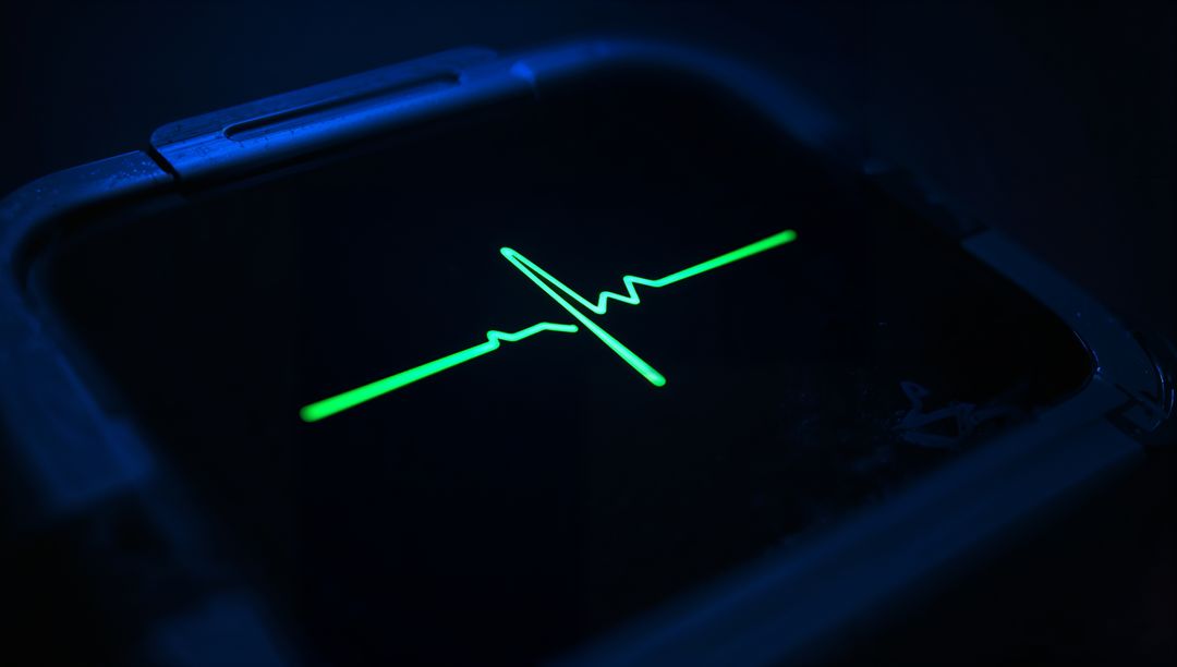 Neon ECG Waveform on Portable Medical Heart Rate Monitor