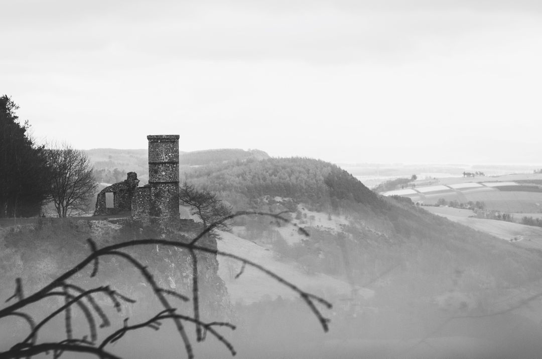 Ruined Castle Tower Overlooking Misty Landscape - Free Images, Stock Photos and Pictures on Pikwizard.com