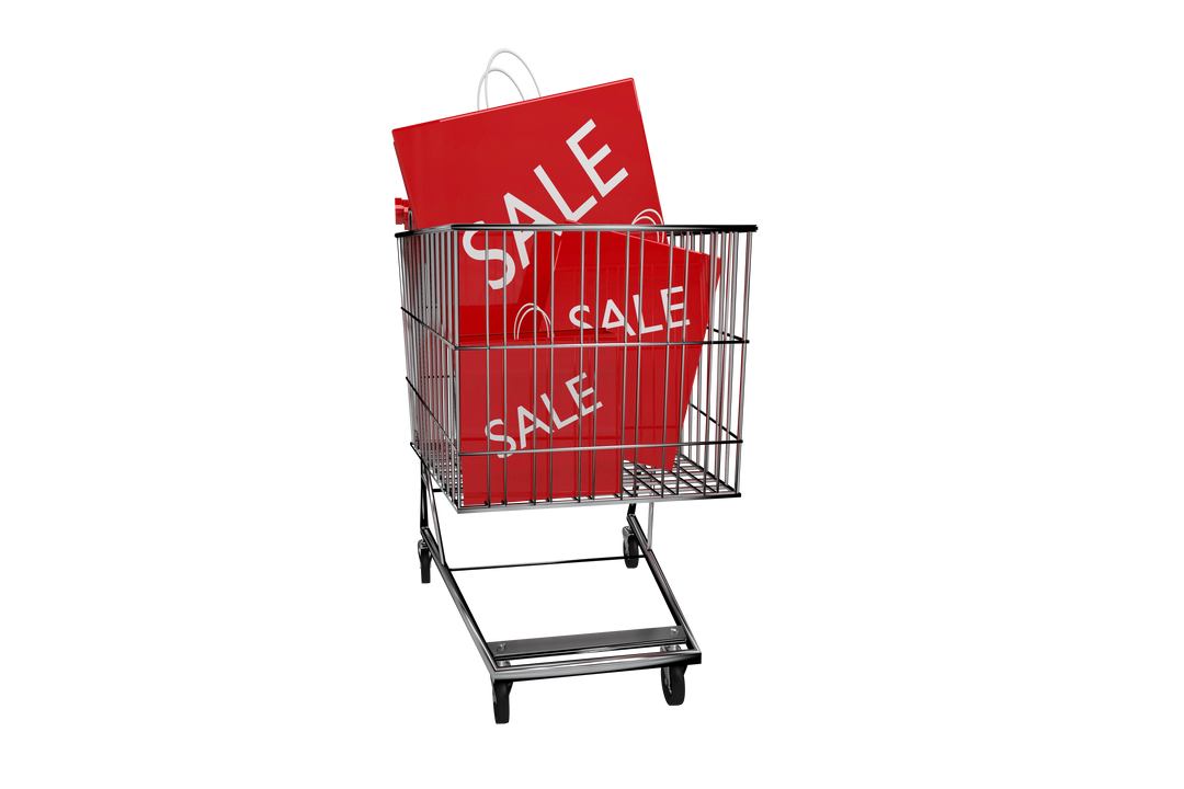 Transparent Shopping Cart with Sale Bags Illustration Isolated on White Background - Download Free Stock Images Pikwizard.com