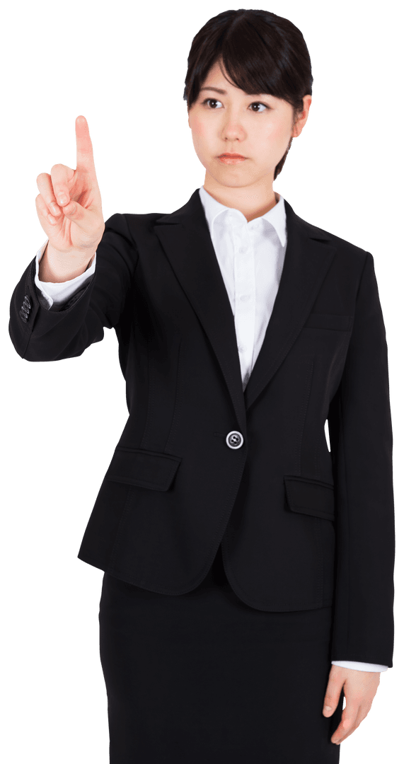 Businesswoman Gesturing with Finger on Transparent Background