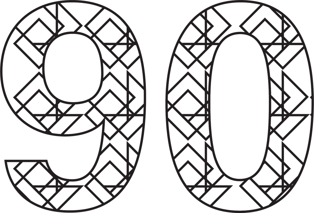 Decorative Black Number 90 with Transparent Geometric Pattern