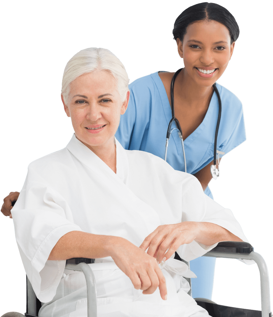 Smiling Nurse Assisting Elderly Patient Transparent Background