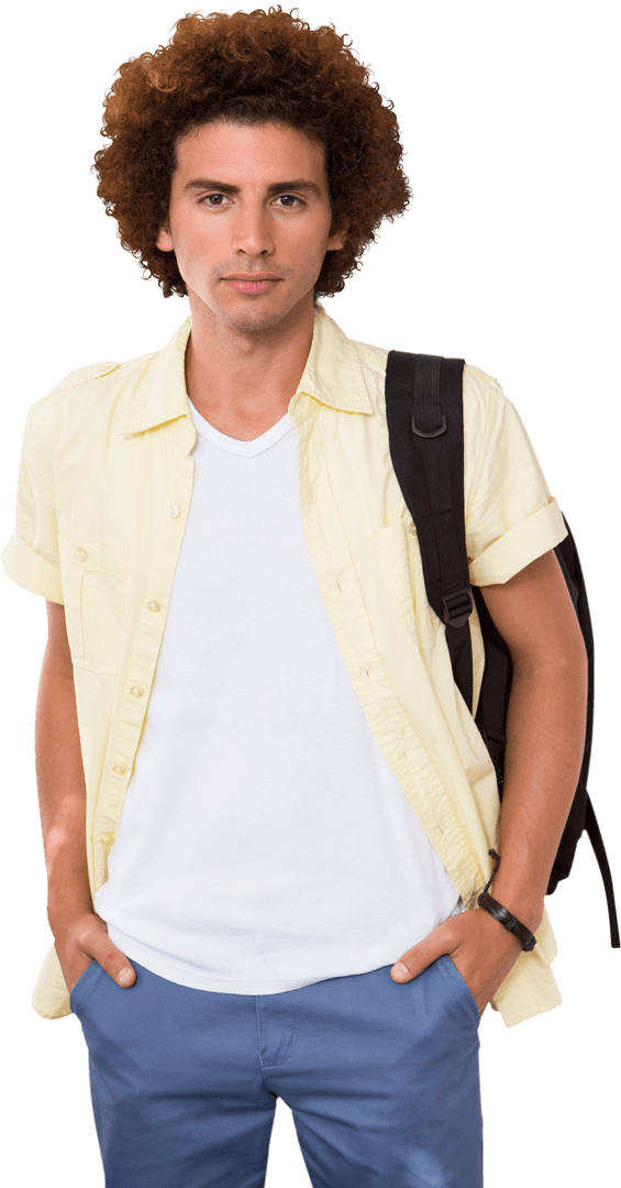 Transparent Portrait Casual Man with Backpack Relaxing Hand in Pocket