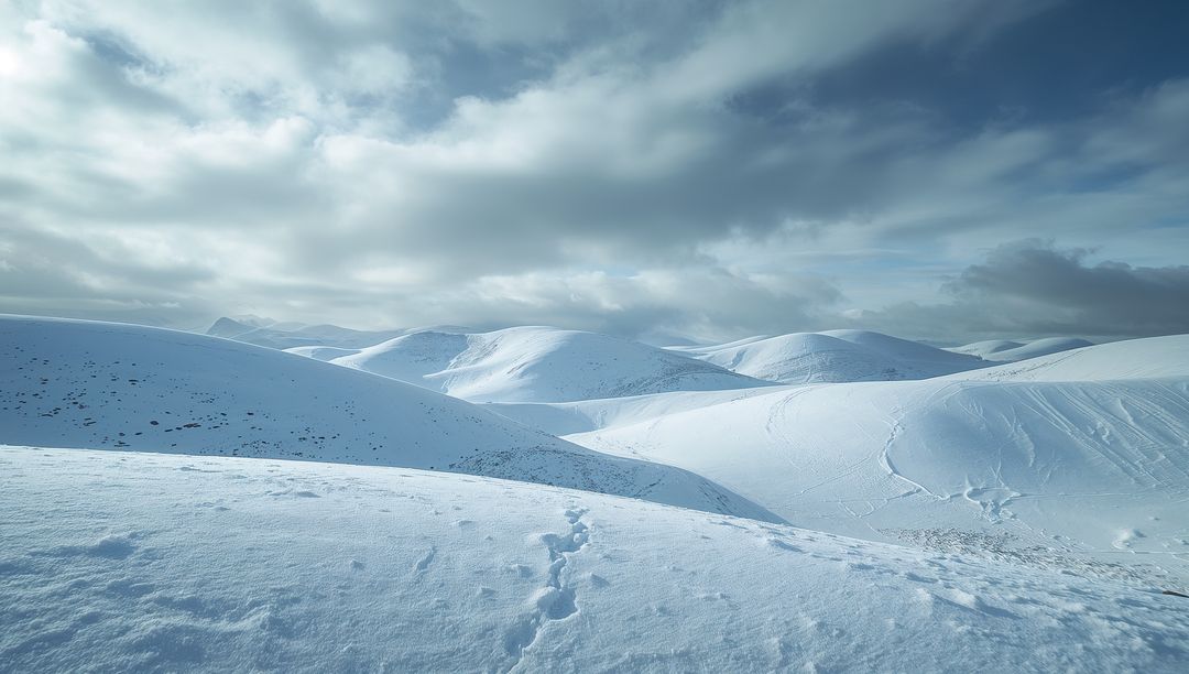 Vast Snow-Covered Arctic Hills under Cloudy Skies
