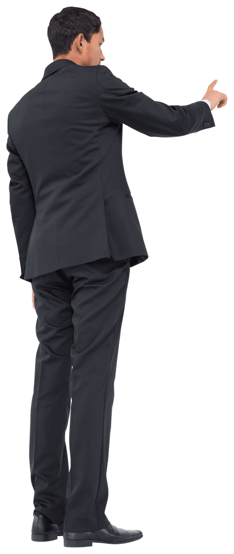 Biracial Businessman Pointing for Virtual Interface on Transparent Background