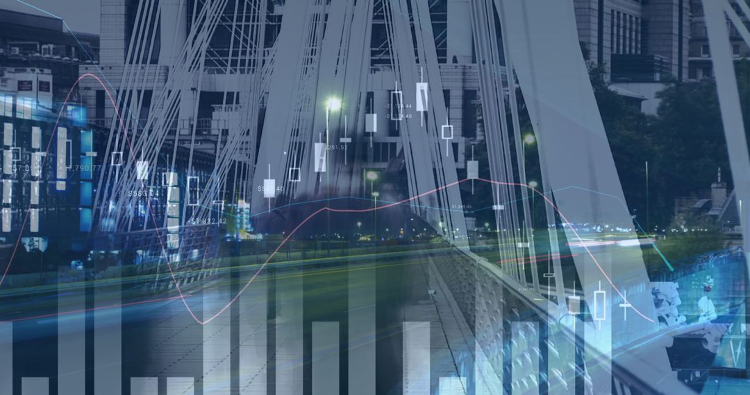 Abstract Financial Data Overlying Urban Cityscape