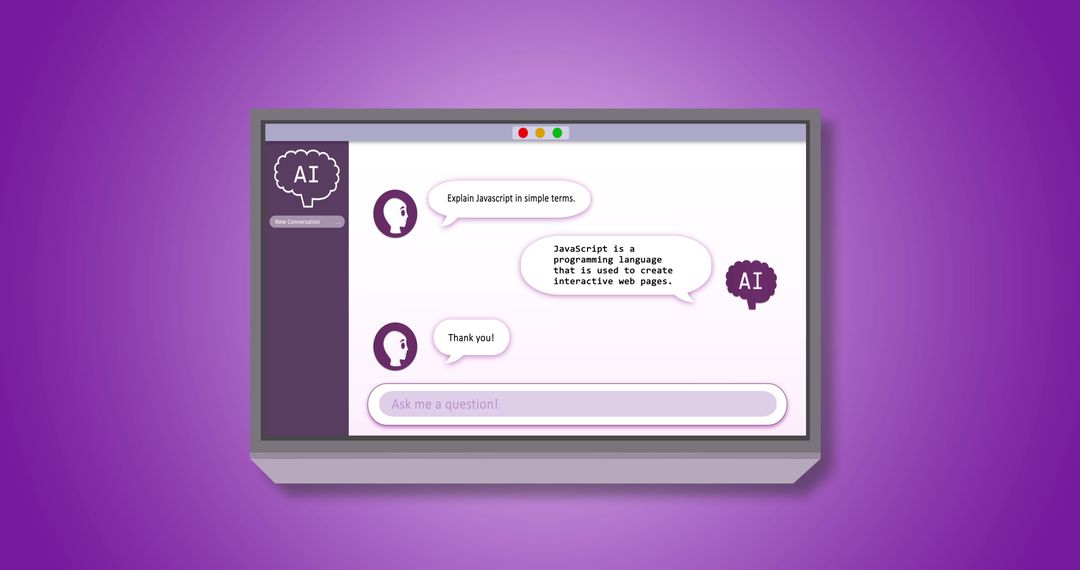 AI Chatbot Interface on Digital Screen with Purple Background