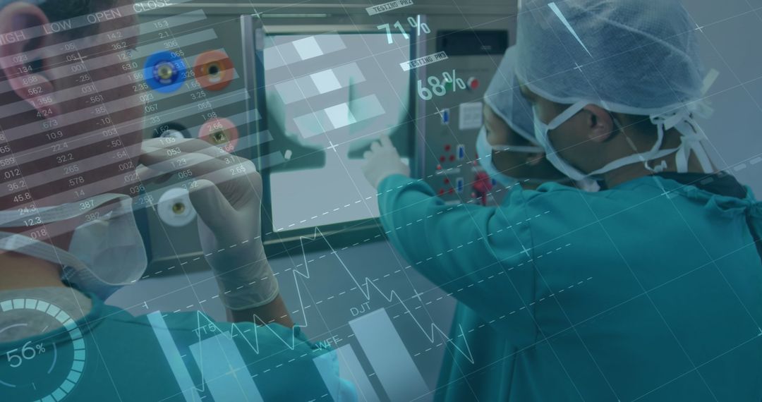 Digital Technology in Modern Healthcare with Doctors Analyzing Data