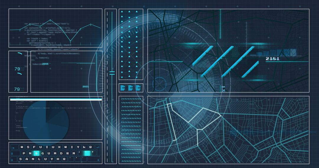 Futuristic Digital Interface Dashboard with Data Graphics