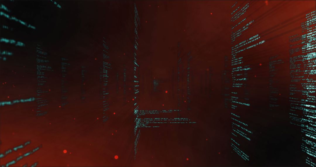 Digital Data Stream Over Mysterious Red Background