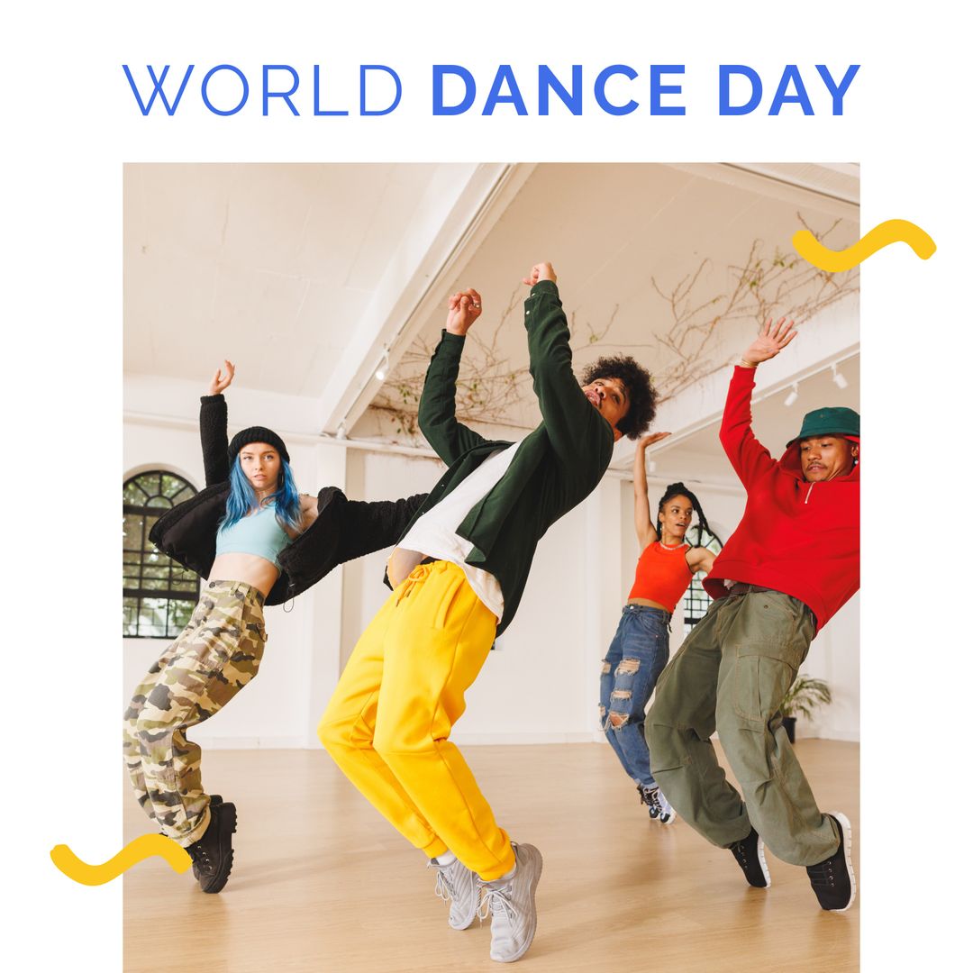 Diverse Group Celebrating World Dance Day with Joyful Moves