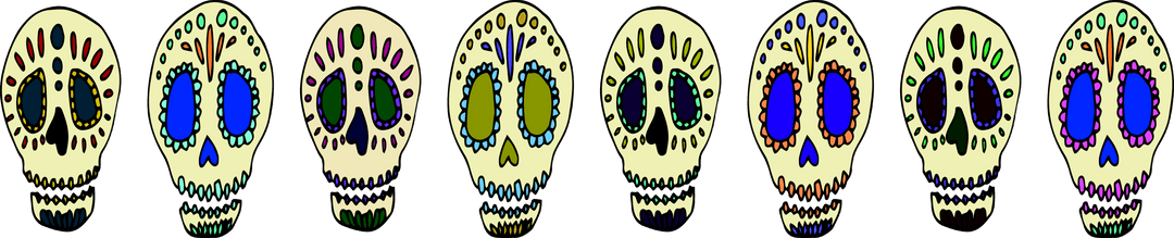 Colorful Sugar Skull Pattern on Transparent Background