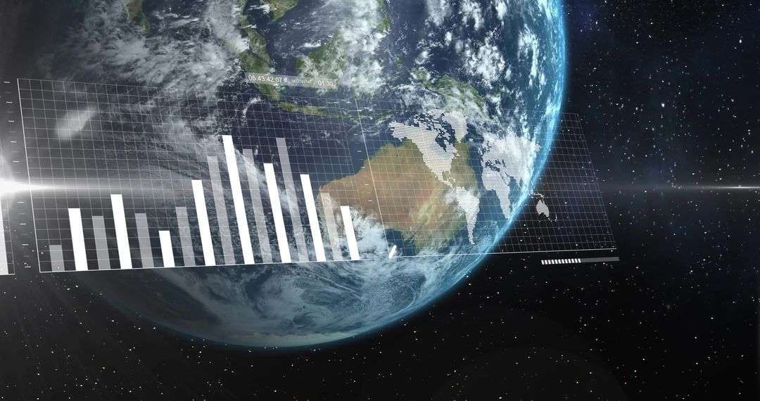 Digital Data Graphs Overlaying Earth's Surface