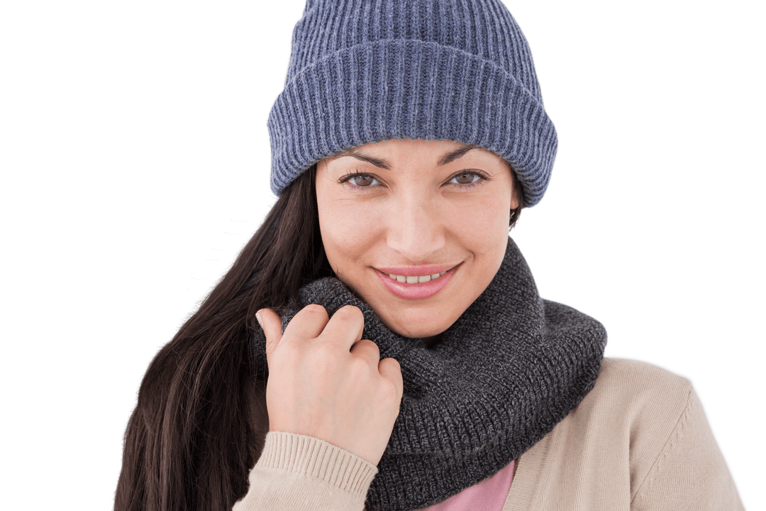 Transparent Fashionable Woman Smiling in Warm Clothes