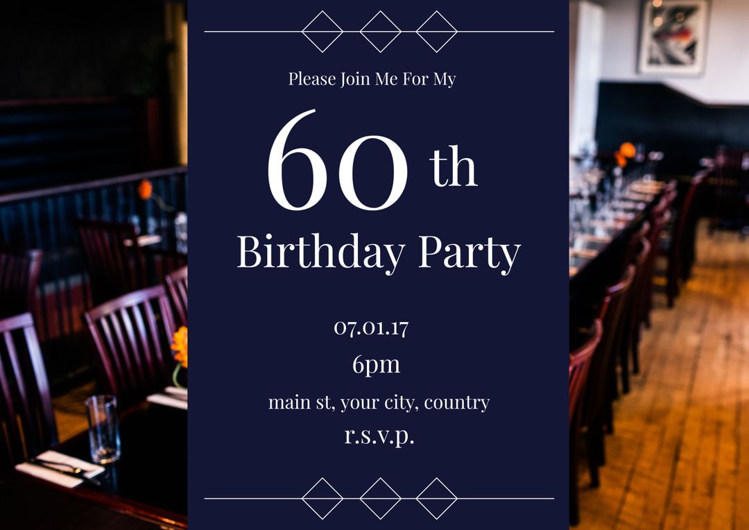 Elegant 60th Birthday Party Invitation with Table Sittings - Download Free Stock Templates Pikwizard.com