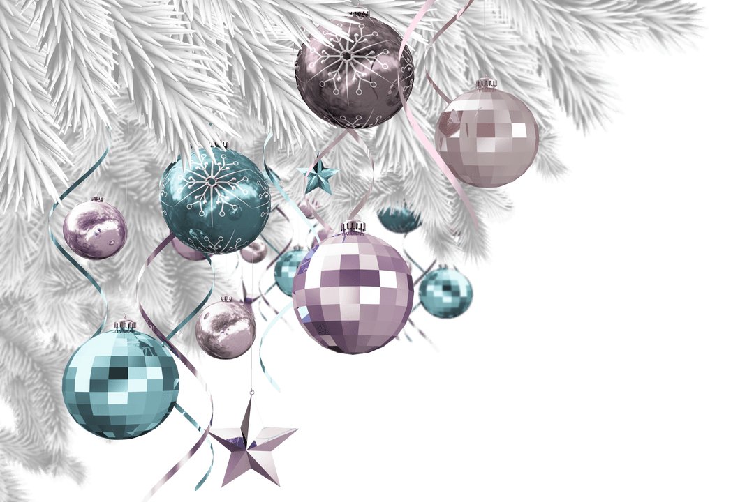 Festive Christmas Tree with Baubles on Transparent Background