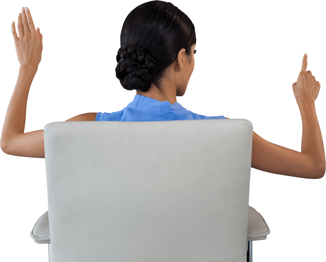 Transparent Rear View Businesswoman Navigating Virtual Interface