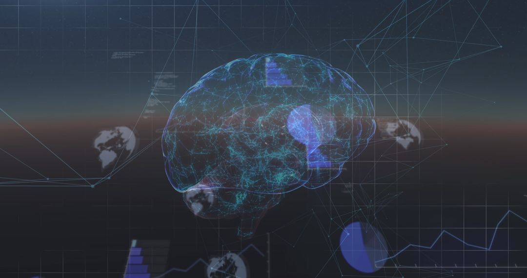 Futuristic Human Brain Interface with Digital Data Visualizations