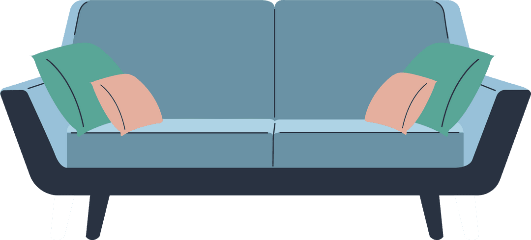 Minimalist Modern Sofa with Accent Pillows on Transparent Background