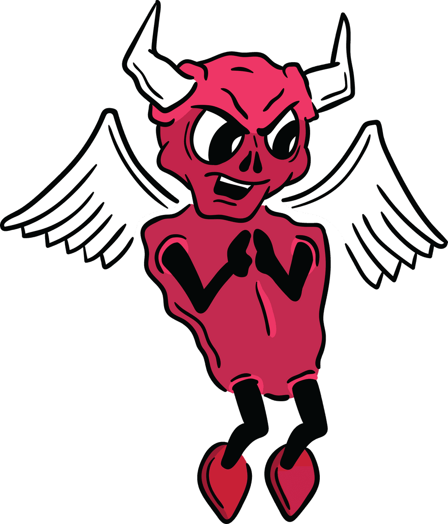 Transparent Pink Devil Cartoon with Wings and Horns