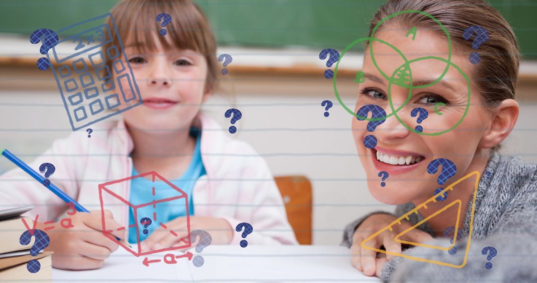 Teacher Assisting Schoolgirl with Mathematical Concepts