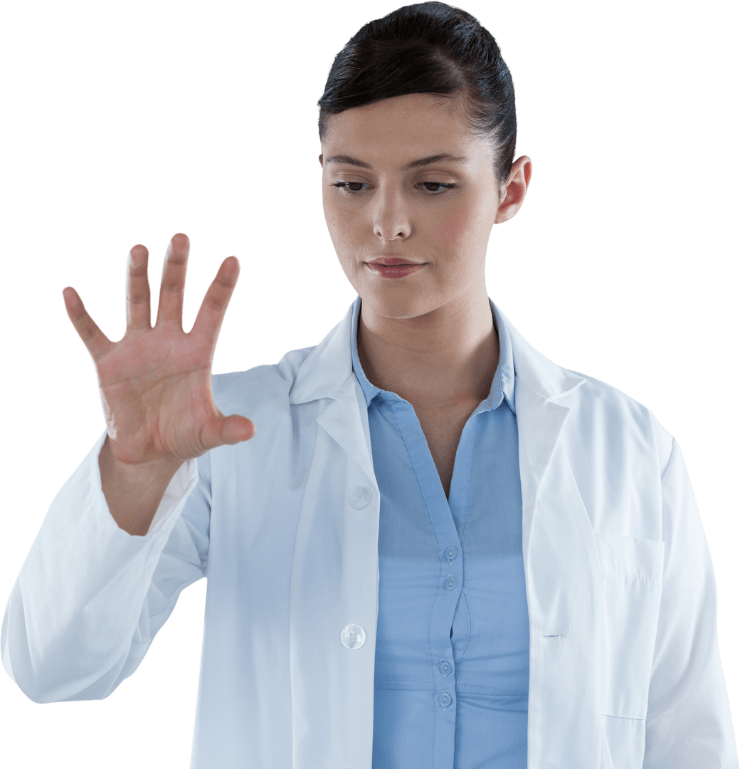 Female Doctor Interacting with Transparent Virtual Screen