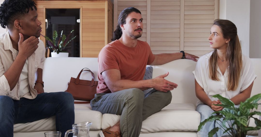 Concerned Couple in Intense Discussion at Home