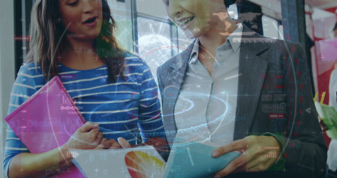 Businesswomen Analyzing Data with Futuristic Technology Interface