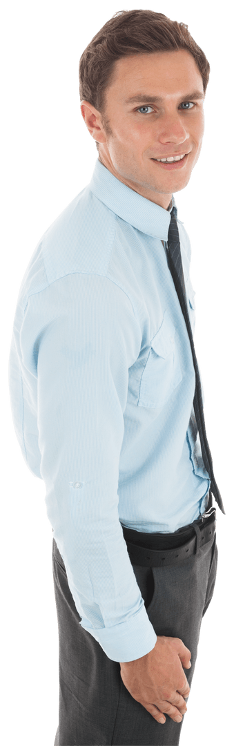 Happy Businessman in Blue Shirt Standing Transparent Background