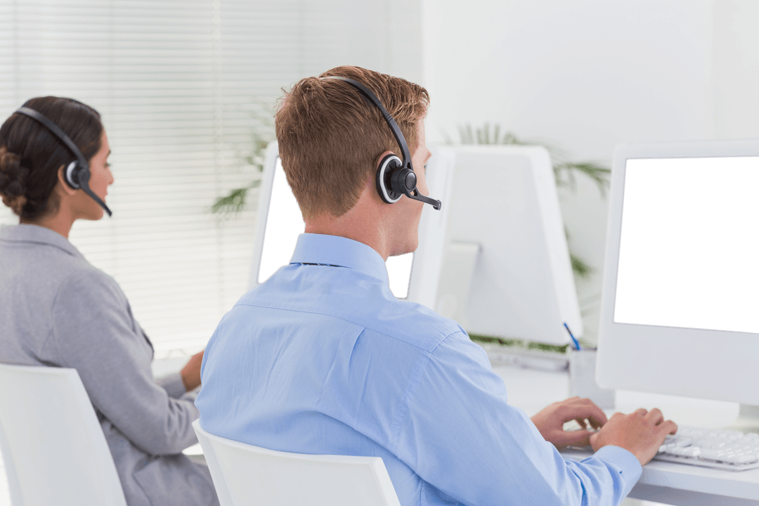 Transparent Background Call Center Team at Desktops